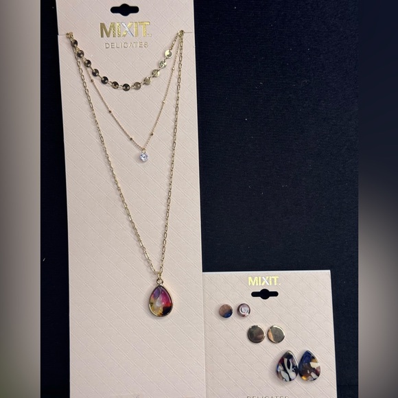 MIXIT Gold Tone Multi Chain Necklace & Earring Set - Picture 2 of 8